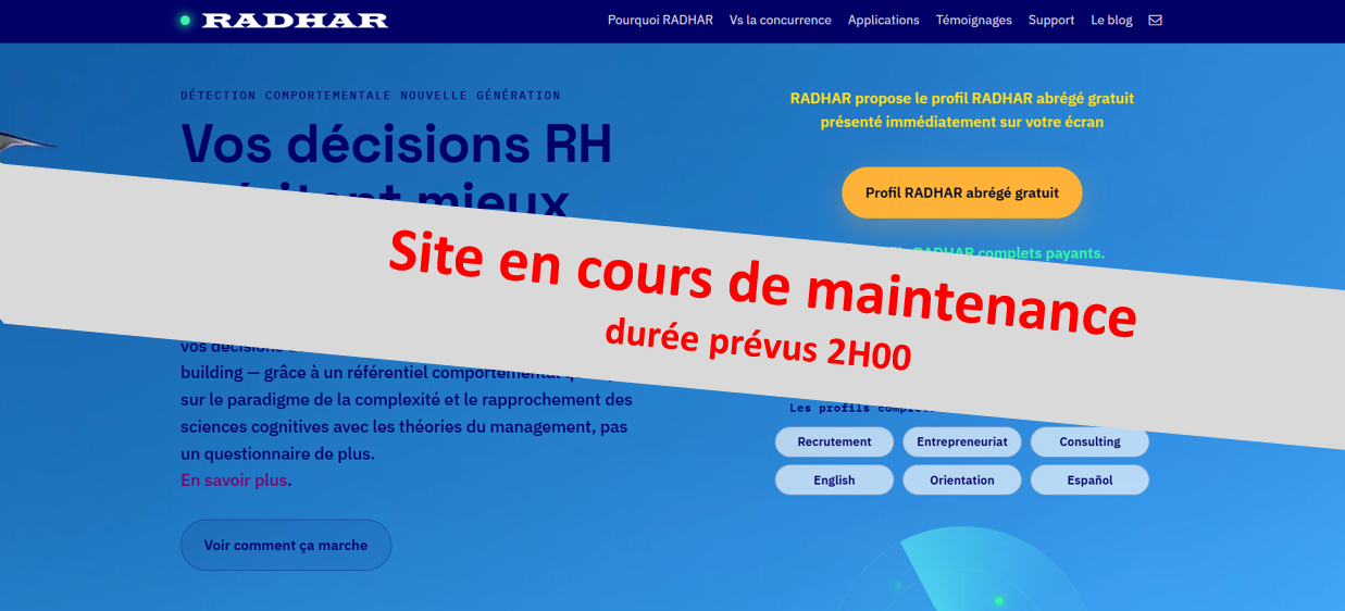Le site RADHAR est momentanément en maintenance. Merci de revenir un peu plus tard.